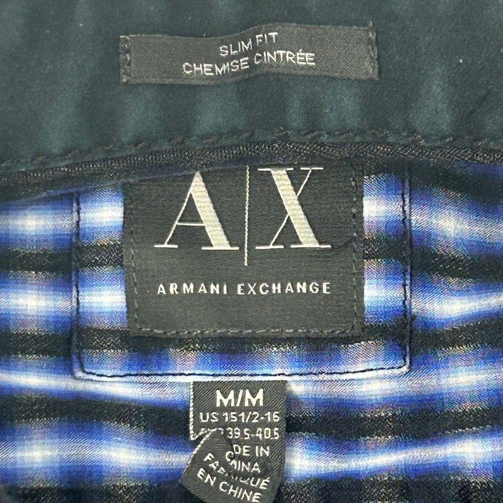 Armani Exchange Shirt Mens Medium Blue Ombre Plaid Long Sleeve Slim Fit A/X - Picture 4 of 12